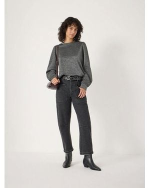 Hush Emily Metallic Puff Sleeve Jersey Top - Grey