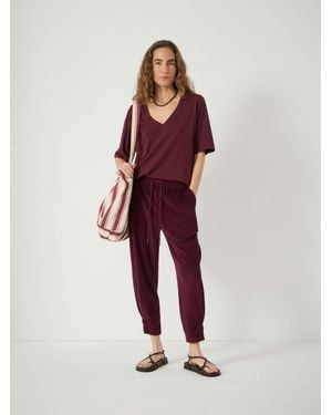 Hush Tilda Towelling Barrel Leg Pleat Joggers - Red