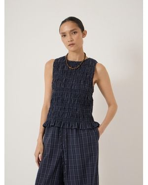 Hush Maddie Shirred Cotton Check Shell Top - Blue
