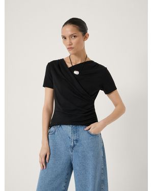 Hush Noor V Neck Drapey T-Shirt - Black