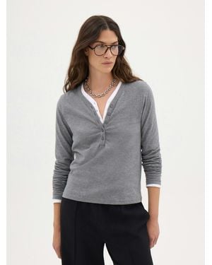 Hush Roe Cotton Slub Henley T-Shirt - Grey