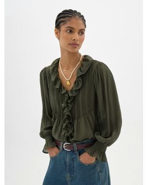 Hush Koa Long Sleeve Crinkle Blouse - Green