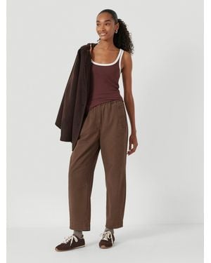 Hush Jack Barrel Leg Pull On Cotton Trousers - Brown