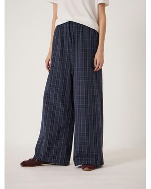 Hush Axelle Check Wide Leg Cotton Blend Trouser - Blue