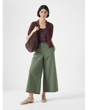 Hush Lightweight Cotton Wide Leg Cropped Trousers - Green