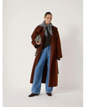 Hush Pure Wool Double Faced Funnel Neck Belted Coat - Blue