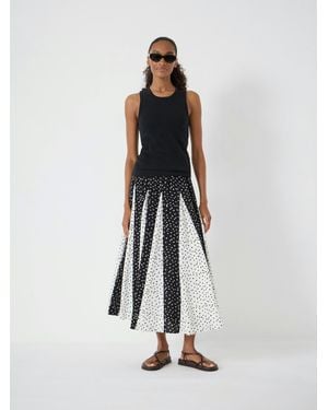 Hush Oti Polka Dot Godet Midi Skirt - White