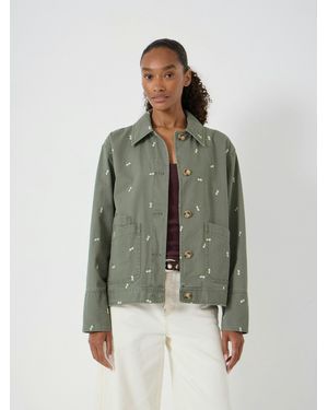 Hush Emery Embroidered Cotton Utility Jacket - Green