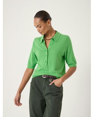 Hush Ellen Fine Knit Short Sleeve Polo Top - Green