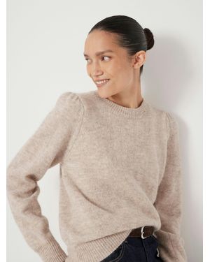 Hush Gathered Shoulder Wool Blend Jumper - Natural