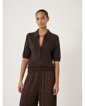 Hush Ellen Fine Knit Short Sleeve Polo Top - Brown