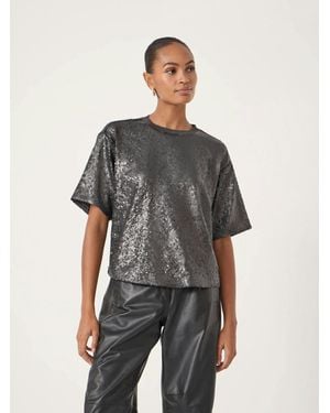 Hush Holly Co-Ord Sequin T-Shirt - Grey
