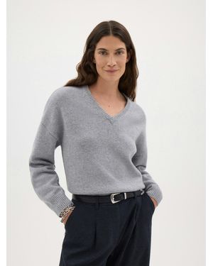 Hush Millie Merino Wool V Neck Jumper - Grey