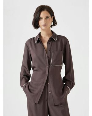 Hush Kinsey Long Sleeve Piping Detailed Shirt - Brown