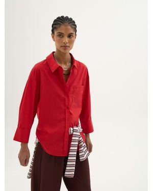 Hush Aria Cotton Poplin Bracelet Length Shirt - Red