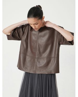Hush Soft Leather T-Shirt - Brown