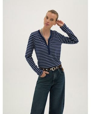 Hush Roe Cotton Slub Henley T-Shirt - Blue