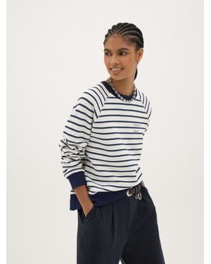 Hush Moderately Social Graphic Stripe Raglan Sweatshirt - Blue