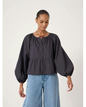 Hush Beck Cotton Peplum Blouse - Blue