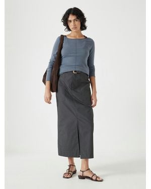 Hush Lightweight Cotton Column Midi Skirt - Blue