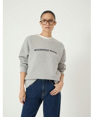 Hush Moderately Social Embroidered Graphic Cotton Sweatshirt - White