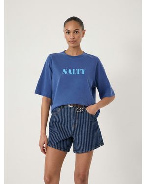 Hush Salty Graphic Washed Cotton T-Shirt - Blue