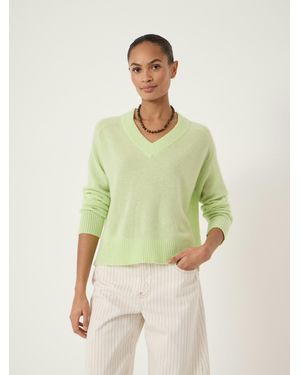 Hush Colette Cashmere V-Neck Saddle Sleeve Jumper - Green