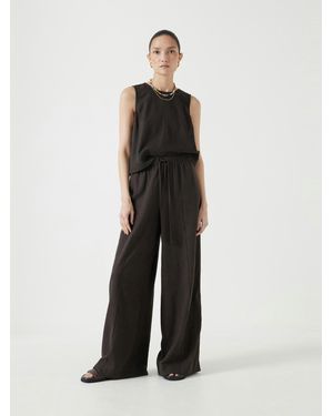 Hush Linen Blend Petunia Wide Leg Trousers - Brown