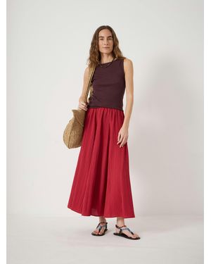 Hush Mavi Godet Crinkle Midi Skirt - Red