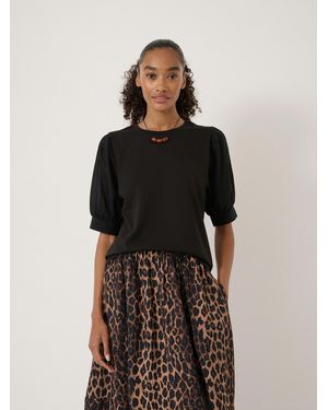 Hush Talia Cotton Woven Puff Sleeve T-Shirt - Black