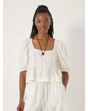 Hush Alva Puff Sleeve Linen Beach Top - White