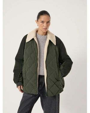 Hush Teddy Collar Quilted Bomber - Green