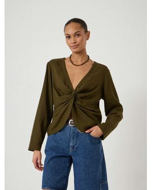 Hush Linen Blend Bronte Twist Front Top - Green
