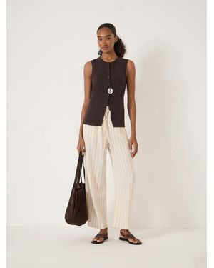 Hush Aella Linen Pinstripe Barrel Trousers - Natural