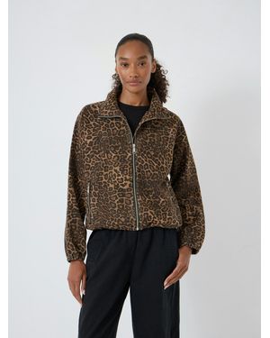 Hush Lumi Funnel Neck Zip Leopard Print Bomber Jacket - Brown