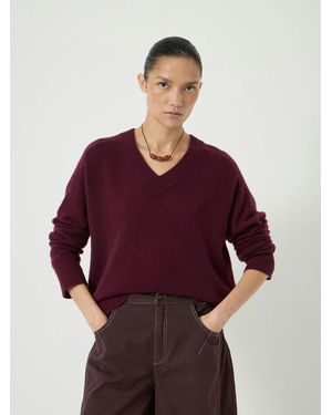 Hush Colette Cashmere V-Neck Saddle Sleeve Jumper - Red