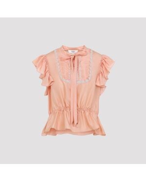 Chloé Silk Ruffled Tie-Neck Top - Pink