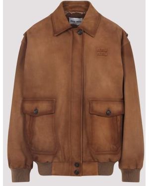 Miu Miu Lamb Leather Jacket - Brown