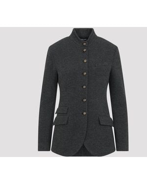Giorgio Armani Fantasia Grigio Nero Wool Blazer - Black