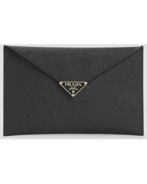 Prada Calf Leather Envelope Clutch - Black