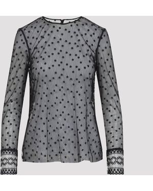 Alberta Ferretti L/S Pois Tulle Top - Gray