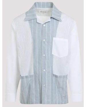 Maison Margiela And Striped Cotton Shirt - Blue