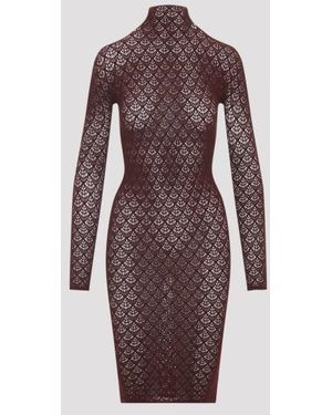 Wolford High-Neck Lace Midi Dress With Scallop Detail And Fitted Silhouette - Brown