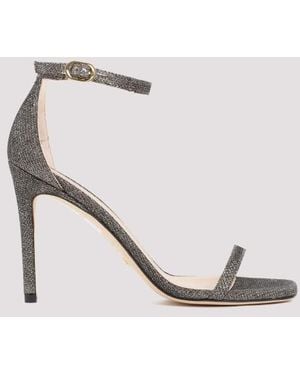 Stuart Weitzman Metal Fabric Ankle-Strap Heels - White