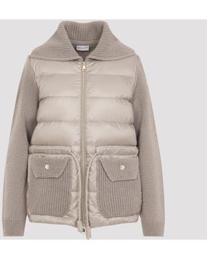 Moncler Wool & Cashmere Cardigan With Polyamide Construction - Natural