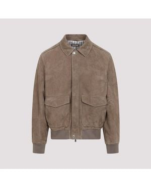 Brunello Cucinelli Suede Leather Bomber Jacket - Brown