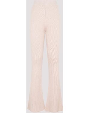 Peserico Flare Knit Rib Nude Fleece Wool Pant - Pink