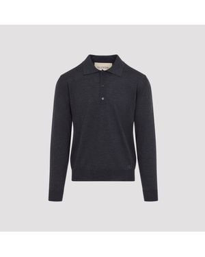 Valentino Virgin Wool Knit Polo Sweater - Blue