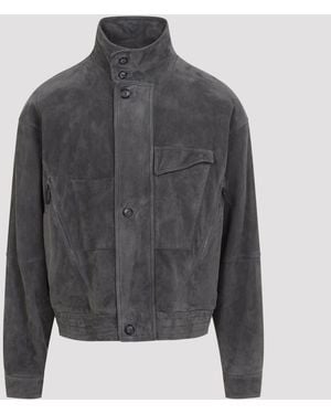 Giorgio Armani Gunmetal Suede Blouson Jacket - Gray