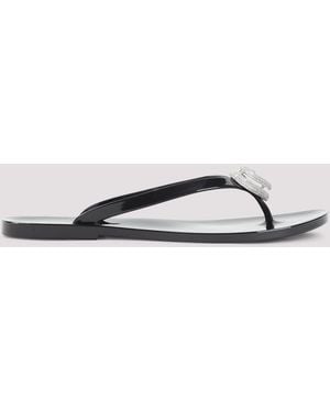Mach & Mach Double Heart Rubber Thong Flip Flops - Black